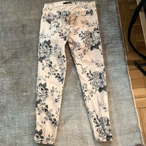 Floral off white dress pants with blue flowers